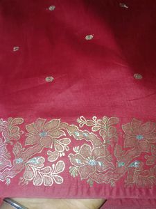 Maroon Colour Saree With Foil Silver Gold Design