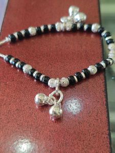 Silver Baby Anklets with Black Beads