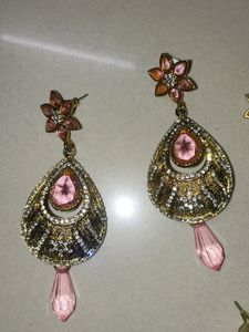 Elegant Pink &amp; Gold Drop Earrings