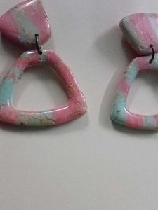 baby blue and pink polymer clay earrings