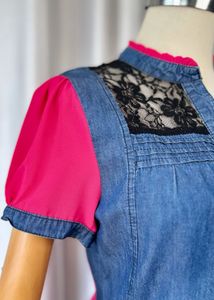 Stylish Denim &amp; Lace Top