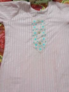 Striped Floral Embroidered Kurti