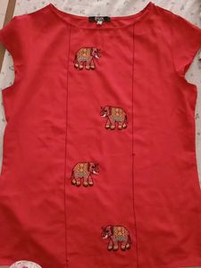Red Embroidered Top