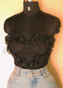 3D Flower Black Corset With Beads