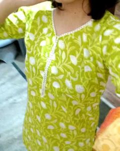 Lime Green Floral Kurta