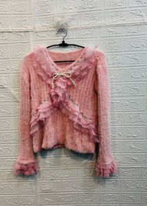 🇫🇷 Paris Imported Ruffle &amp; Pearl Sweater