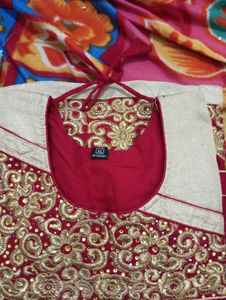 Embroidery Cotton Anaarkali Kurti With Net Sleeves