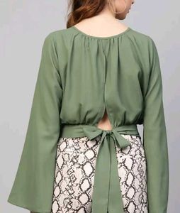 Olive Green Bell Sleeve Top