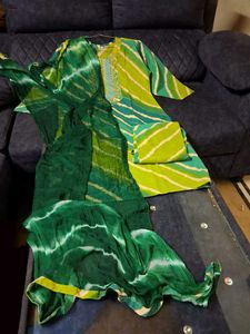 Green Printed Kurta Set Cotton 44 Size