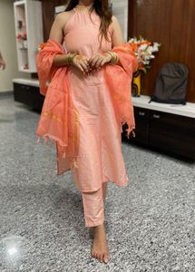 Peach Halter Neck Kurta Set