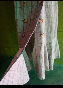 Korean Plaid Puff sleeve peplum dress