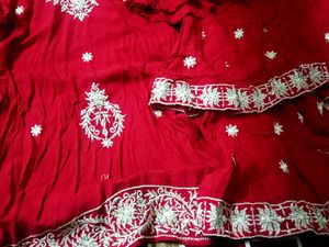 Red Embroidered Kurta Sarara Set Size - XL