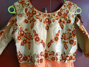Orange Cut Sleeves Ethnic Gown