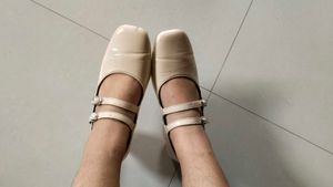 Cream Block Heel Mary Janes