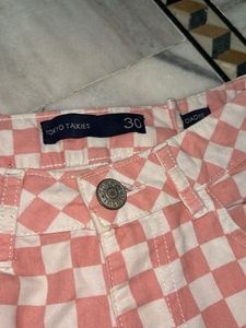 Pink Checkered Wide Leg Pants