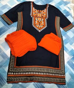 Navy Blue Kurta, Leggings And Dupatta Set