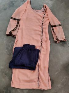 Peach Kurti with Navy Blue Bottoms
