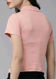 Roadster Peach Solid Polo Crop Top