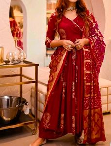 Aachho Maroon Angrakha Suit Set XL