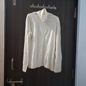 White Full Sleeves  Turtle Neck Tshirt