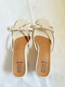 SSS White Bow Block Heels