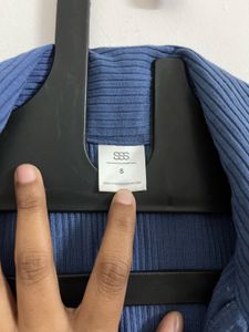 Blue Ribbed Crop Top