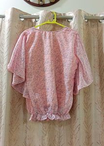 Pink Floral Flutter Sleeve Top