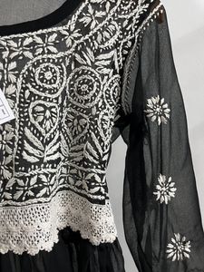 New Black Net Embroidered Kurti