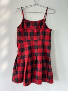 Red Plaid Pleated Mini Dress