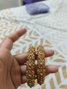 Gold South Indian Floral Bangle Set Of 2