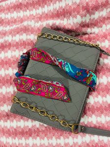 Gray Handbag with Scarf