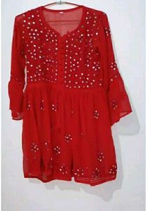 Red Embellished Kurta