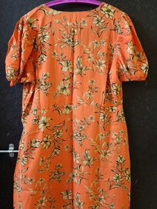 🍁Orange Floral Short Dress🍂