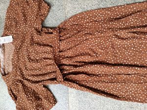 Fig Brown Polka Dot Midi Dress, XL SIZE