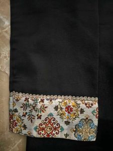 Patterned Cuff Black Pants
