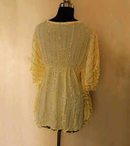 Yellow Gold Stripe With Pompom Kaftan