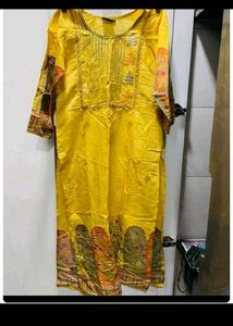 Yellow Embroidered Kurti