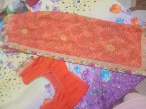 Orange Bandhej Printed Saree with Blouse