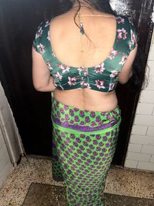 green creep saree with blouse