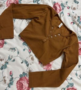 Cute Brown Long Sleeve Top