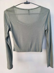 H&amp;M Sage Green Lace Detail Crop Top/Size-S