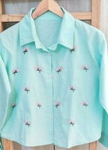 Light Green Embroidery Cotton Shirt Size-36-38