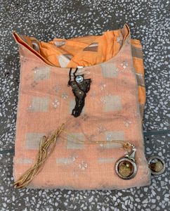 Peach Embroidered Long Kurta