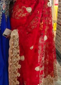 Red Embellished Saree with ready blouse