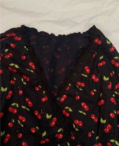 Cherry Print Wrap Blouse🍒