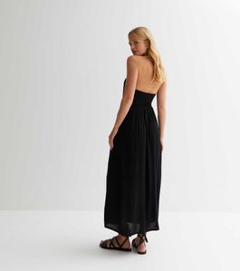 Black Crochet Halter Midi Dress