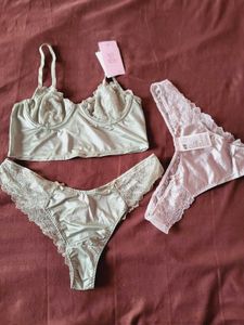 H&amp;M Satin Thong Set Of 2 With Bralette 32B