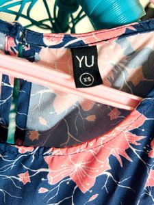 Pantaloons Navy Printed Casual Calf Dress Women