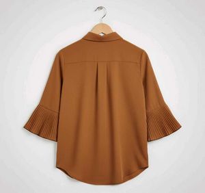 Brown Pleated Sleeve Blouse