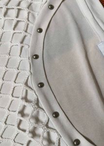 Chaitelaine Women Cream Knitted Cutout Style Top